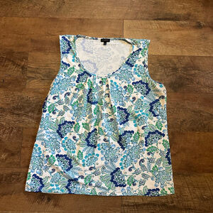 Women's Talbots Tank Top Size L White Blue Floral